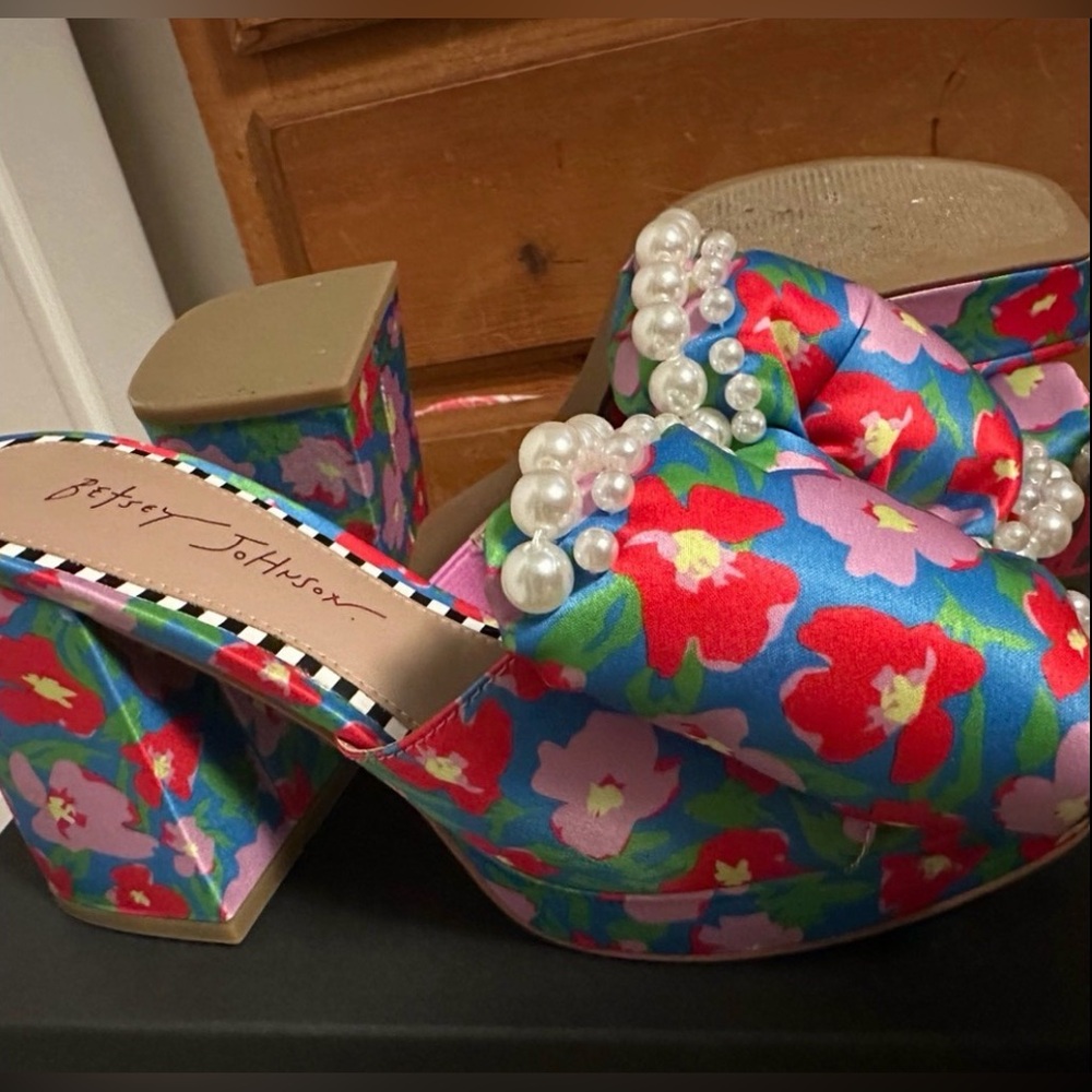 Betsey Johnson Pink and Green Floral Heels with Vintage Charm